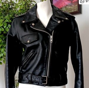 Vtg. 1980'S BERMAN"S Black Leather Moto Jacket
